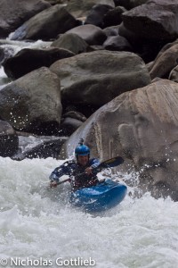 Christian Polar boofing the bottom hole of Piggly Wiggly, the last major rapid on Cheesehouse.