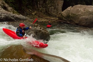 Jon Wiedie on the last piece of the one larger rapid on the run.